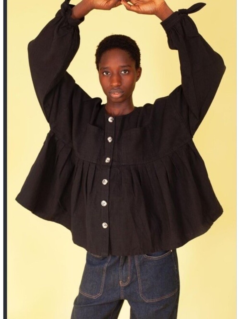 L.F. Markey Kenny Shirt 100% Black Linen Oversized Babydoll Blouse. Retail $228